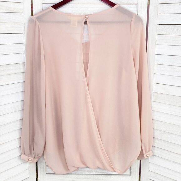 Sans Souci Sheer Split Front Surplus Blouse Blush Pink Small - Picture 9 of 13